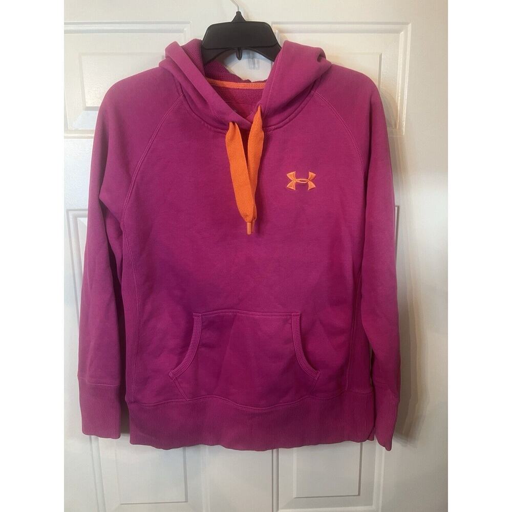 Under Armor Hooded Sweatshirt Women's Small Pink Orange Sweater Storm Cold Gear